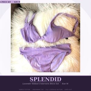 Splendid Lavender Ribbed Underwire Bikini Set Size M | Full Coverage Bottom |